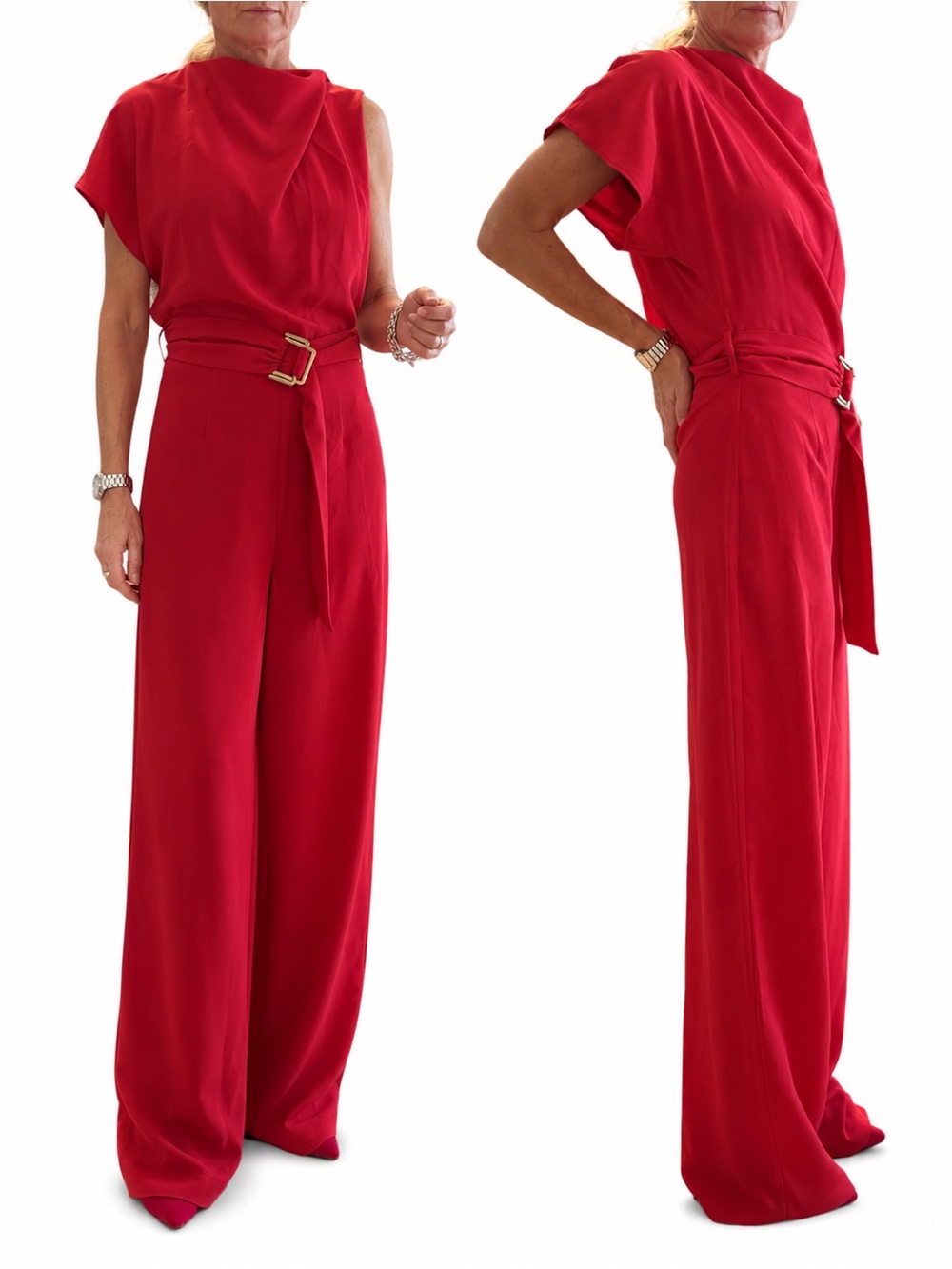 Zara One Shoulder Belted Jumpsuit